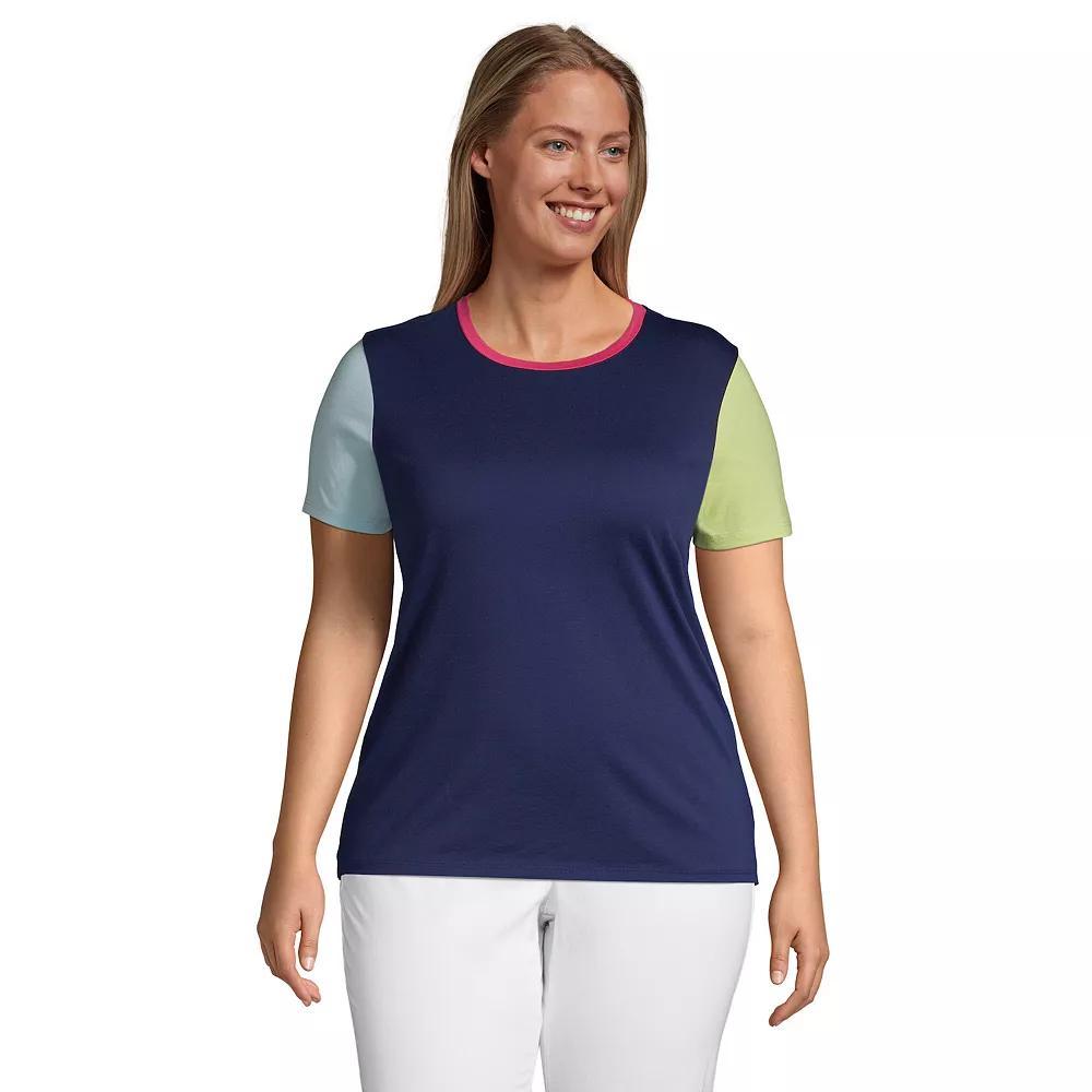 Plus Size Lands' End Relaxed Supima Cotton Crewneck Tee, Women's, Size: 1XL, Deep  Blue Block Product Image