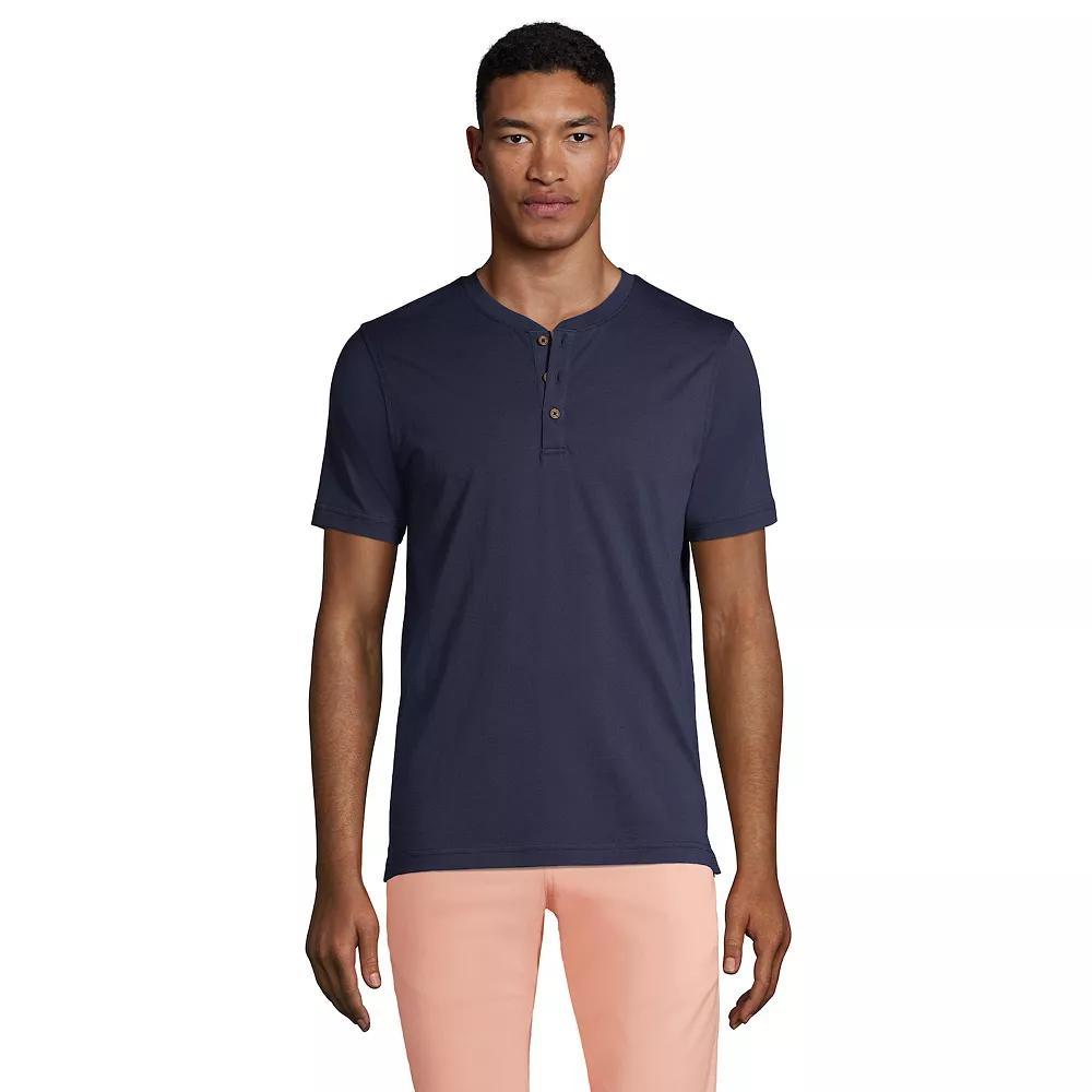 Men's Lands' End Short Sleeve Supima Jersey Henley Top, Size: XXL, Black Product Image