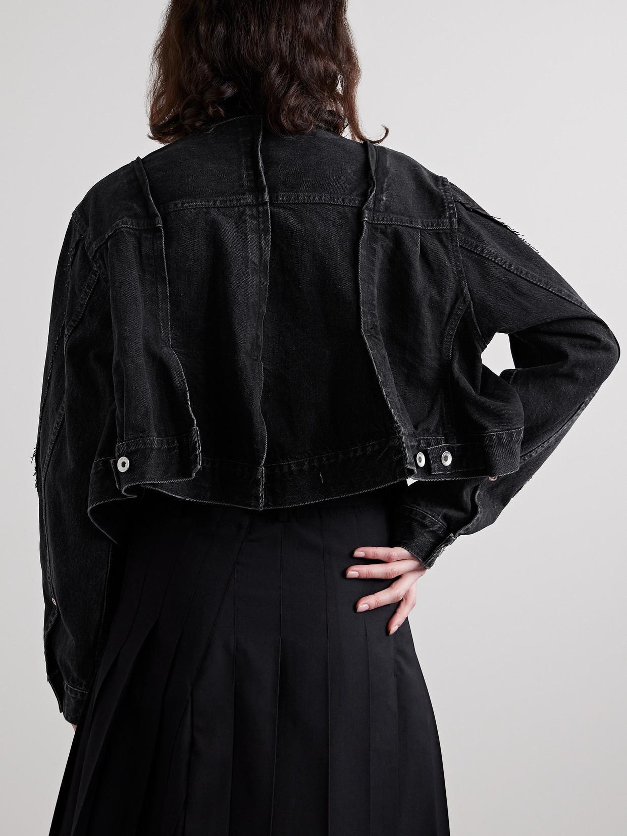 SACAI Paneled Frayed Denim Jacket In Black Product Image