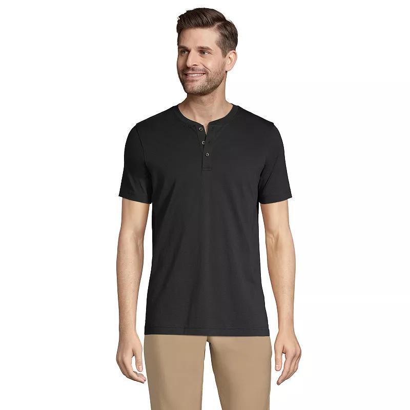 Men's Lands' End Short Sleeve Supima Jersey Henley Top, Size: XXL, Black Product Image