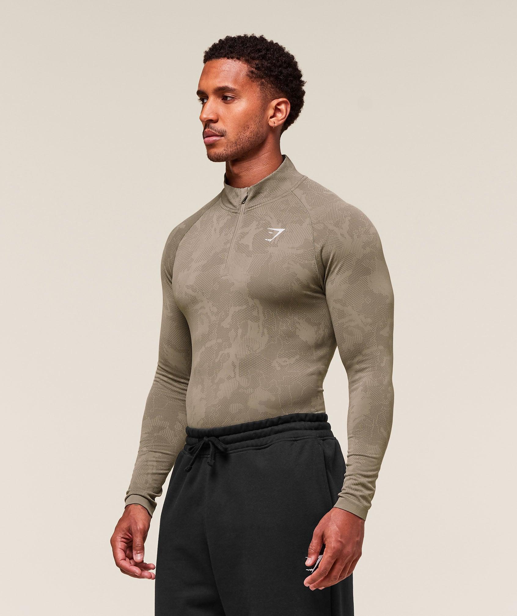 Gymshark Geo Seamless 1/4 Zip - Linen Brown/Camo Brown Male Product Image