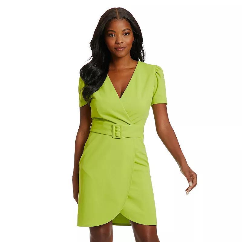 Women's London Times Puff Sleeve Belted Wrap Dress, Size: 6, Bright Pink Product Image