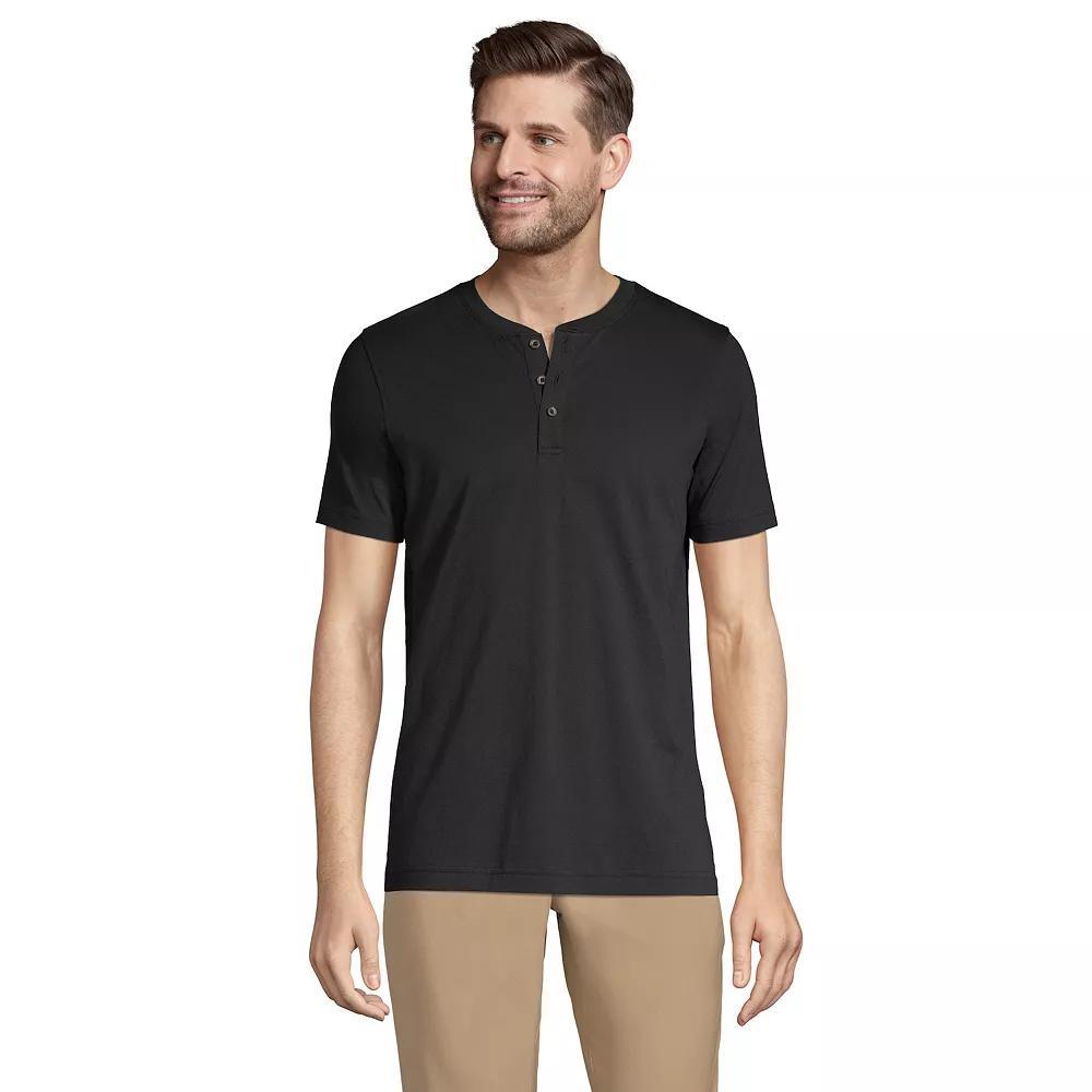 Men's Lands' End Short Sleeve Supima Jersey Henley Top, Size: XXL, Black Product Image