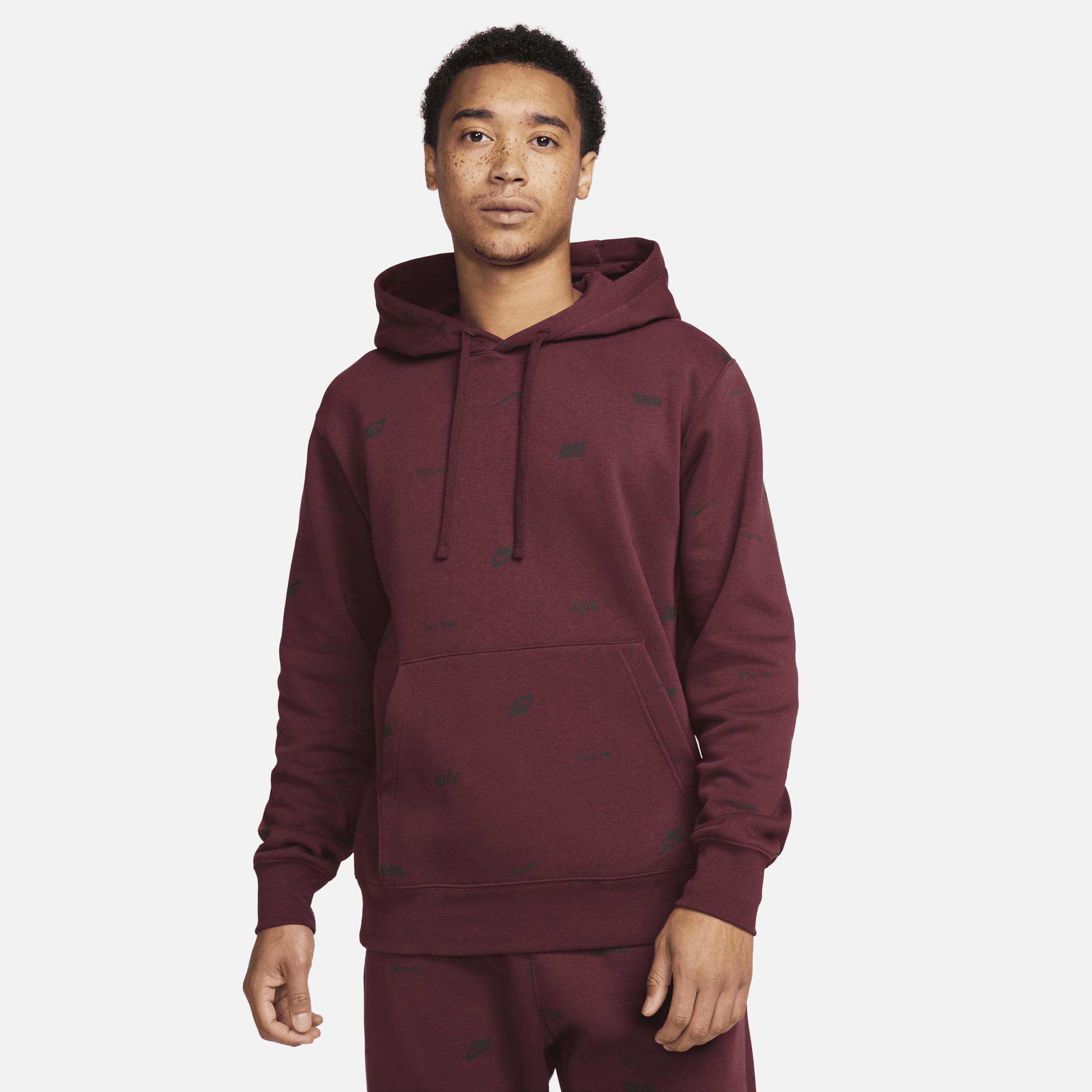 Nike Mens Club+ AOP Basketball Pullover Hoodie - Maroon/Black Product Image