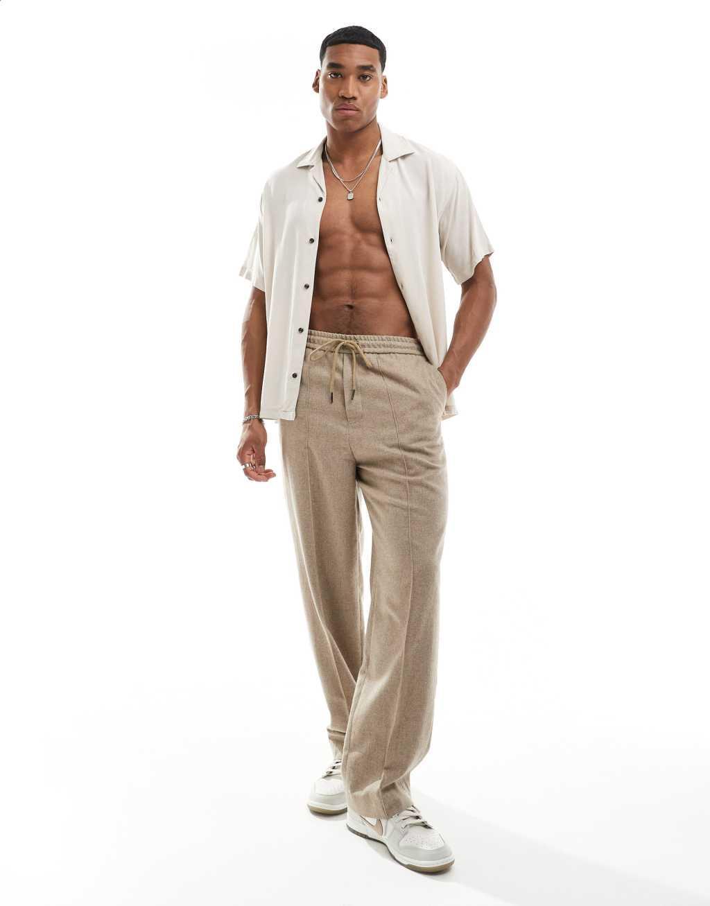 Jack & Jones revere collar shirt in beige Product Image