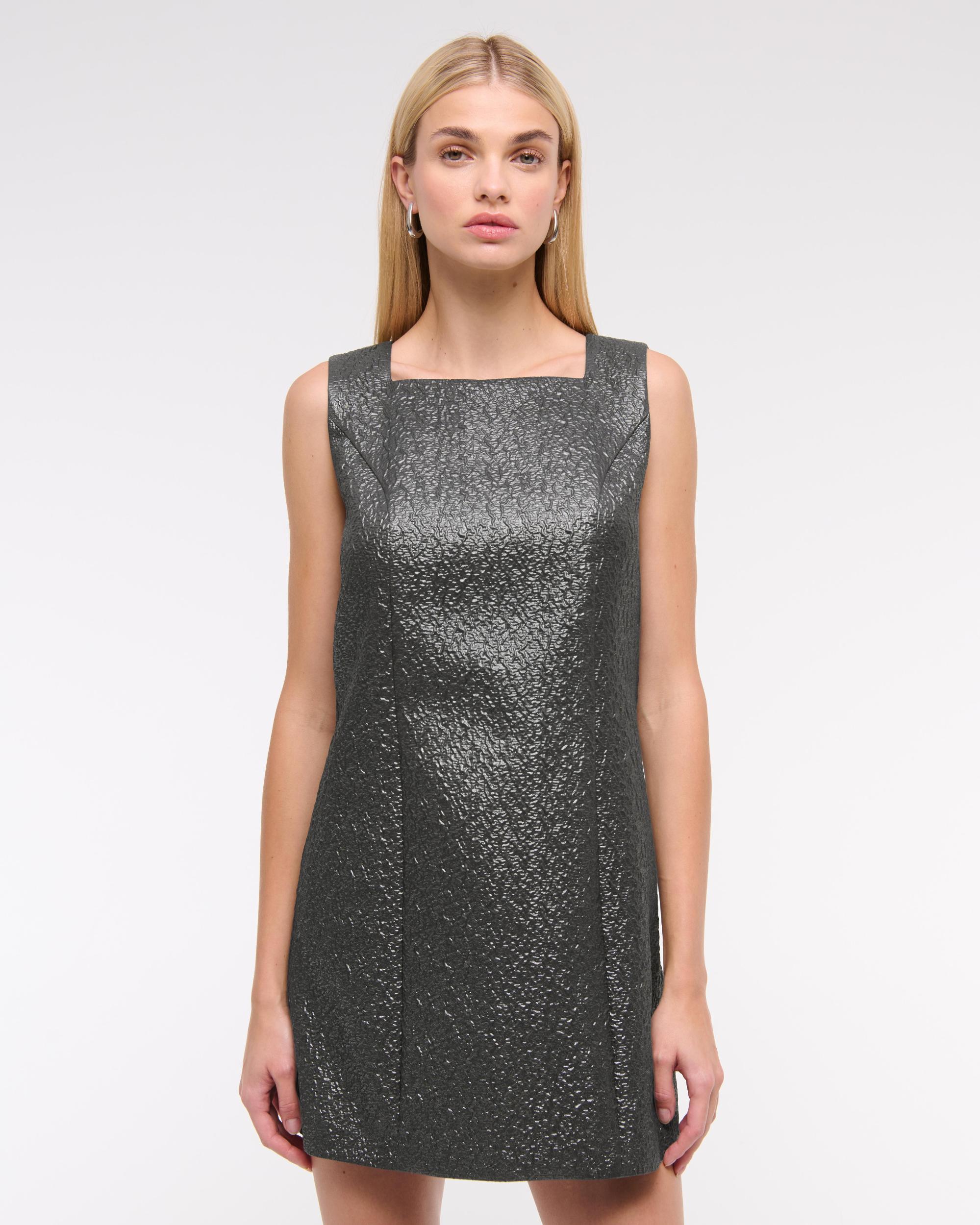 Metallic High-Neck Shift Mini Dress Product Image