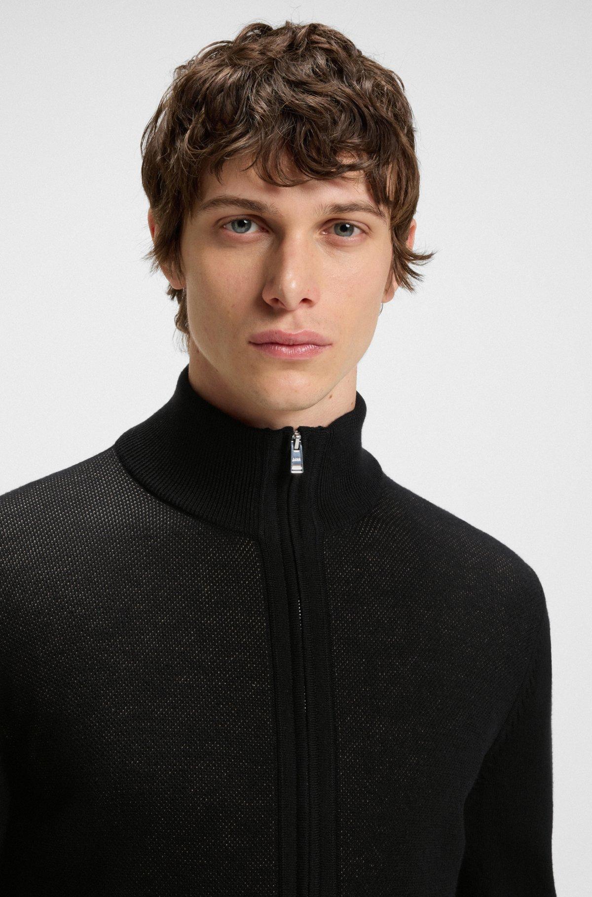 BOSS - Zip-up cardigan in wool - Black Product Image