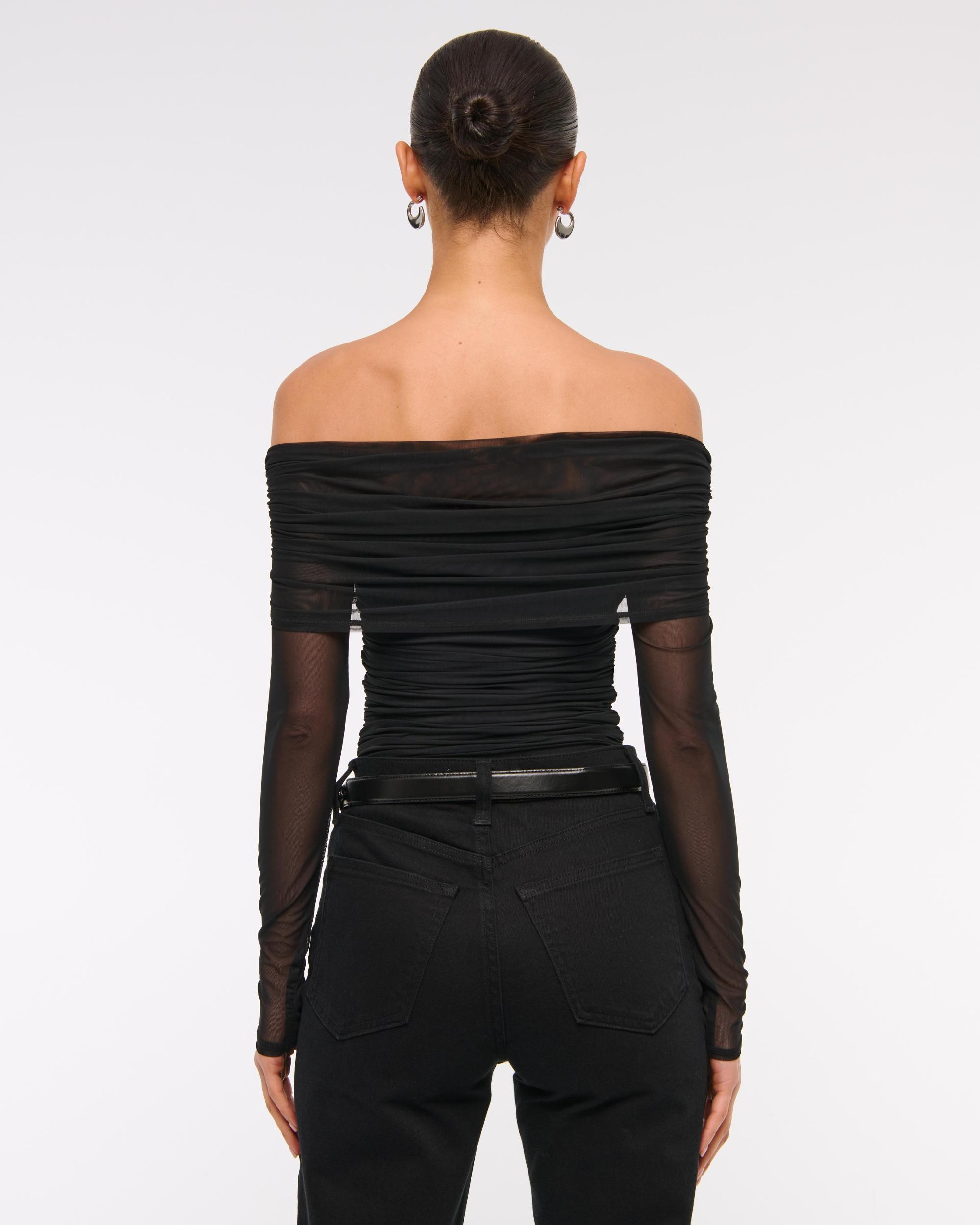 Long-Sleeve Mesh Foldover Bodysuit Product Image