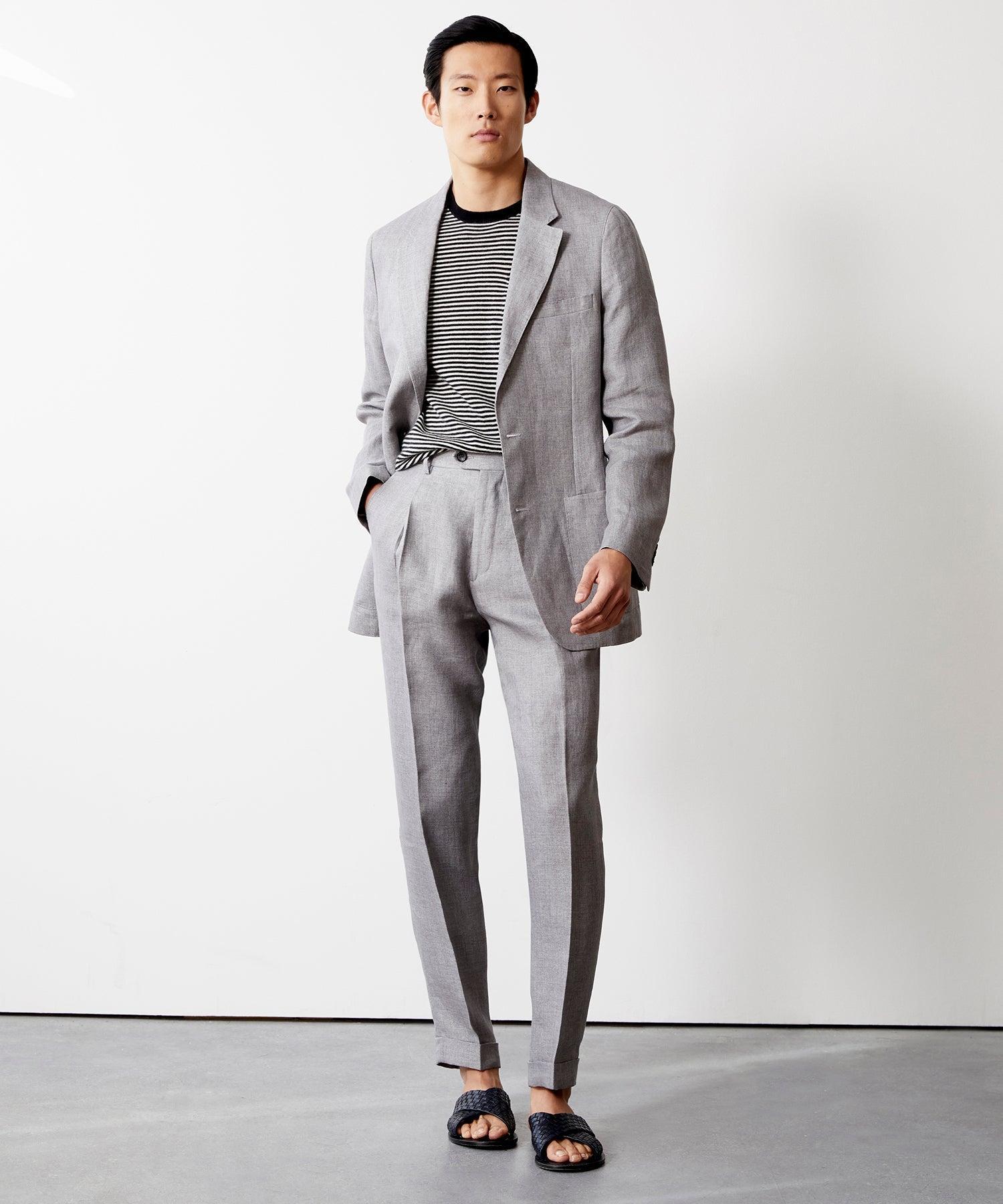 Italian Linen Madison Jacket in Light Grey Herringbone Product Image