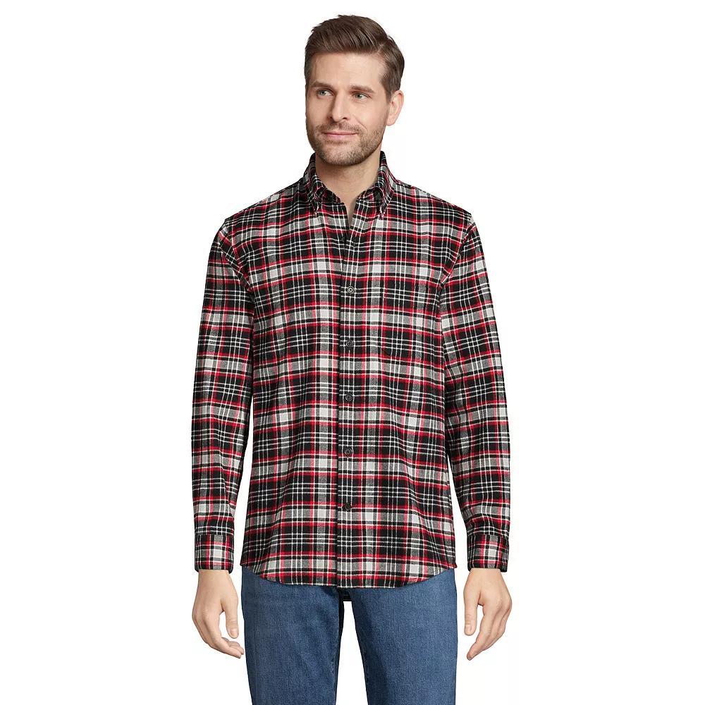 Men's Lands' End Traditional-Fit Flagship Flannel Shirt, Size: XL, Navy Green Plaid Product Image