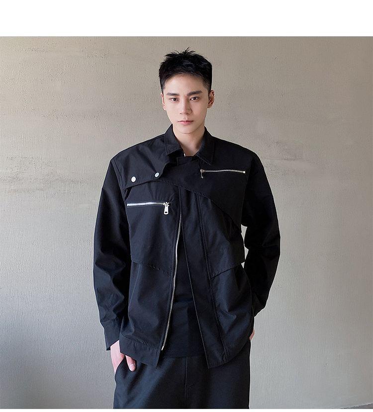 Plain Asymmetrical Zip Jacket Product Image