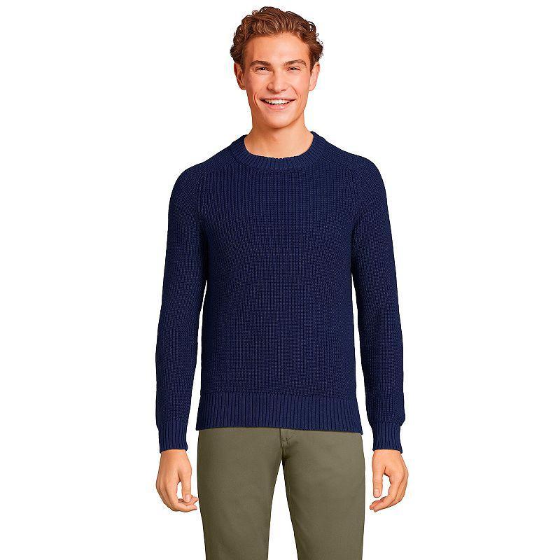 Lands End Mens Cotton Drifter Saddle Crewneck Shaker Sweater Product Image