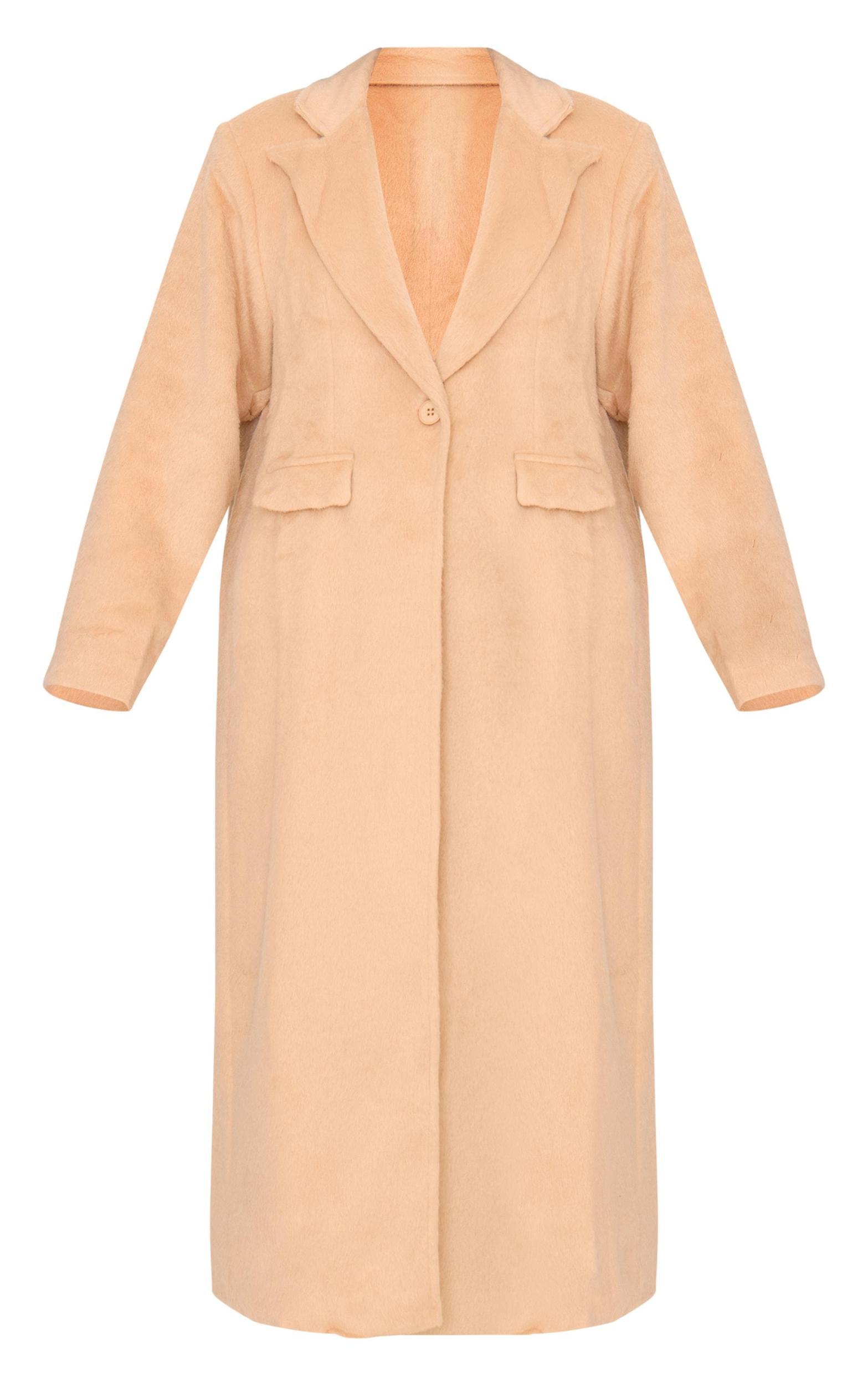 Camel Brushed Wool Look Oversized Drop Shoulder Coat Product Image