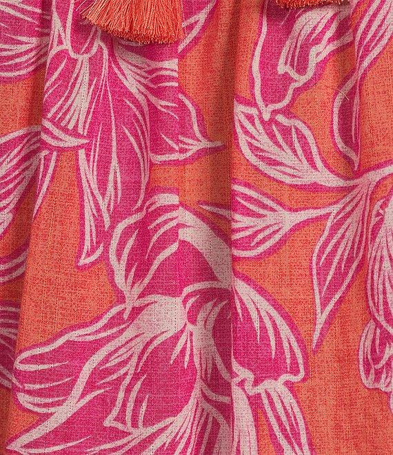 Tommy Bahama Paradiso Petals Cotton Poplin Plainweave Ruffle Neck 3/4 Sleeve Tassel Tie Top Product Image