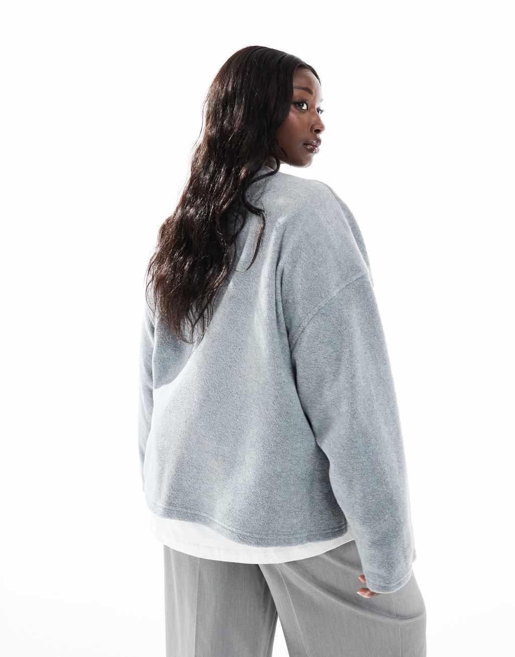 ASOS DESIGN Curve embossed berlin graphic borg sweatshirt in gray heather Product Image