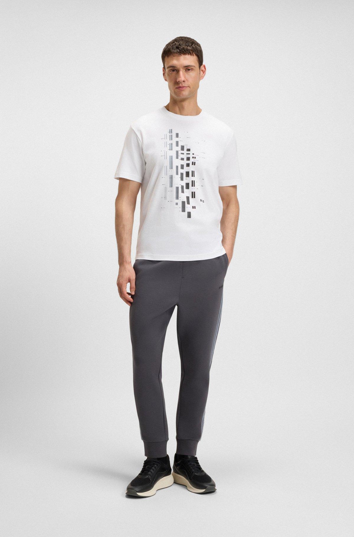 BOSS - Stretch-cotton T-shirt with geometric print - White Product Image
