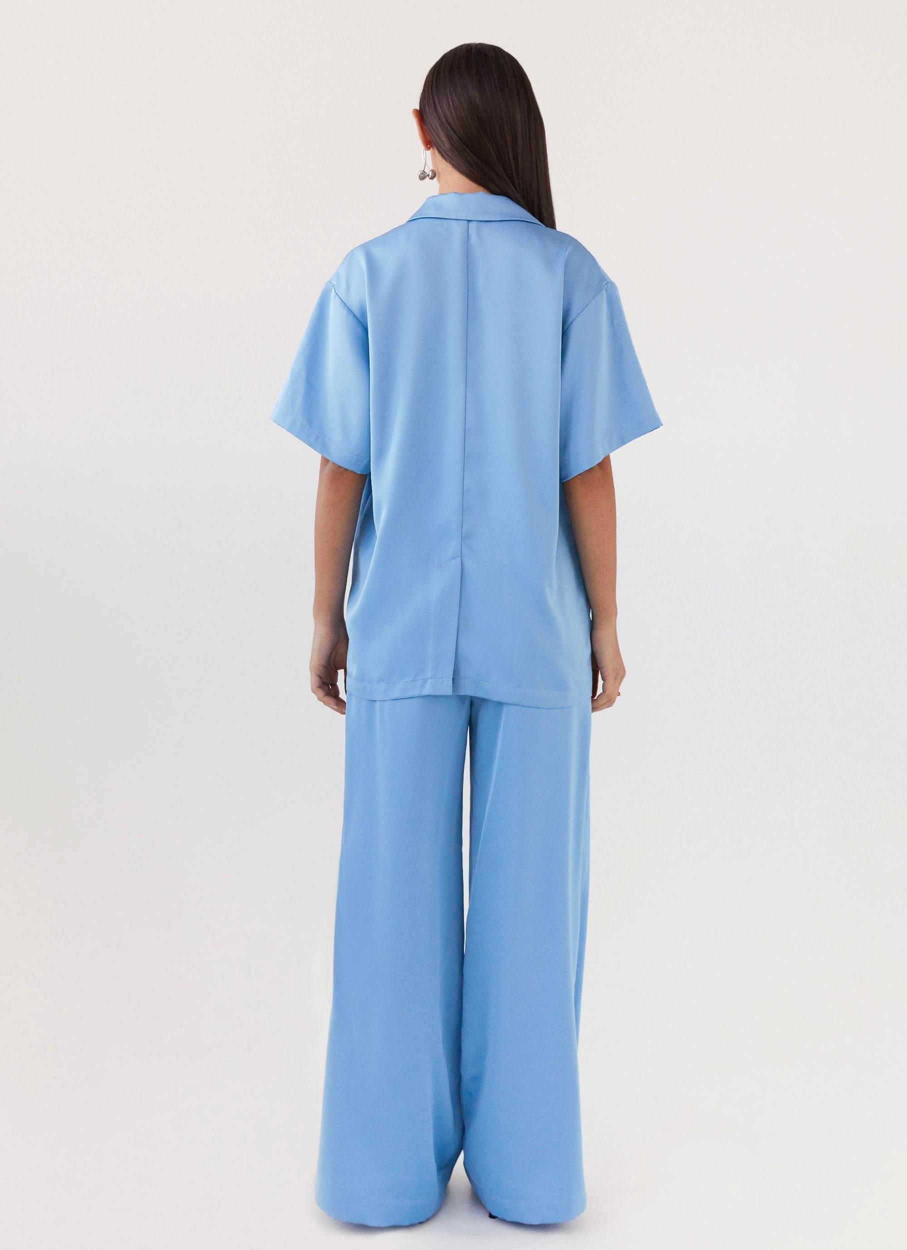 Brinkley Oversized Satin Shirt - Sky Blue Product Image