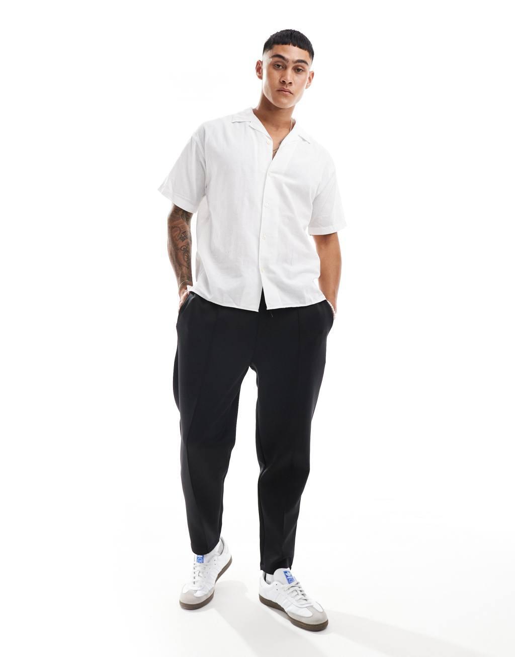 Jack & Jones linen shirt with revere collar in white Product Image