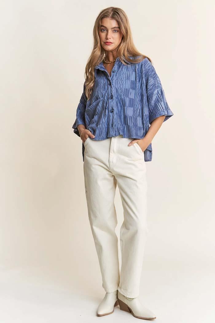 Wrinkled Textured Oversized Button Down Product Image