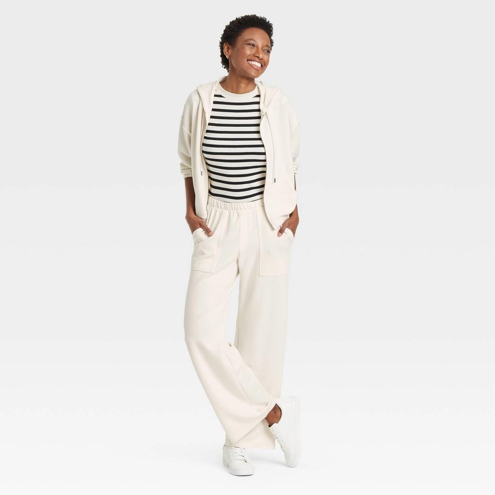 Women's Mid-Rise Sandwash Pull-On Knit Leisure Utility Pants - A New Day™ White L: Modal Blend, Elastic Waistband Product Image
