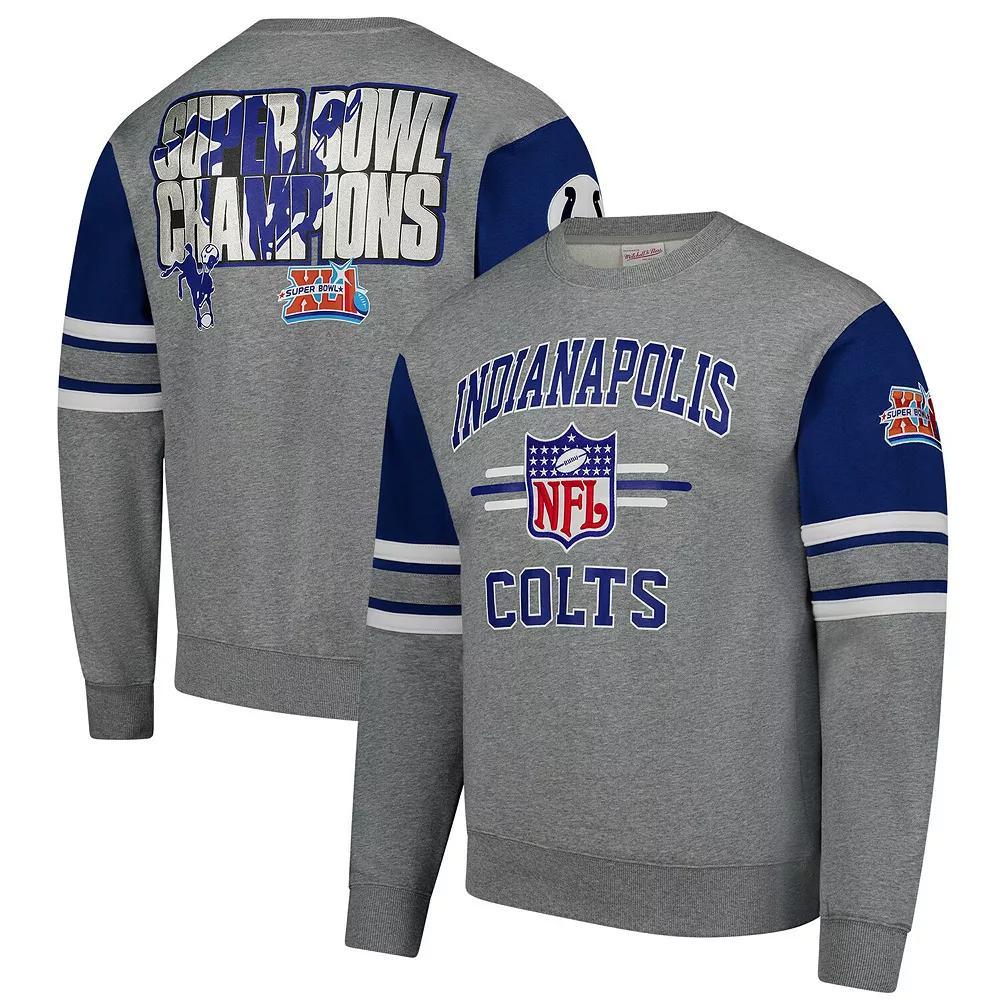 Men's Mitchell & Ness Heather Gray Indianapolis Colts All Over 4.0 Vintage Logo Pullover Sweatshirt, Size: 3XL, Grey Product Image