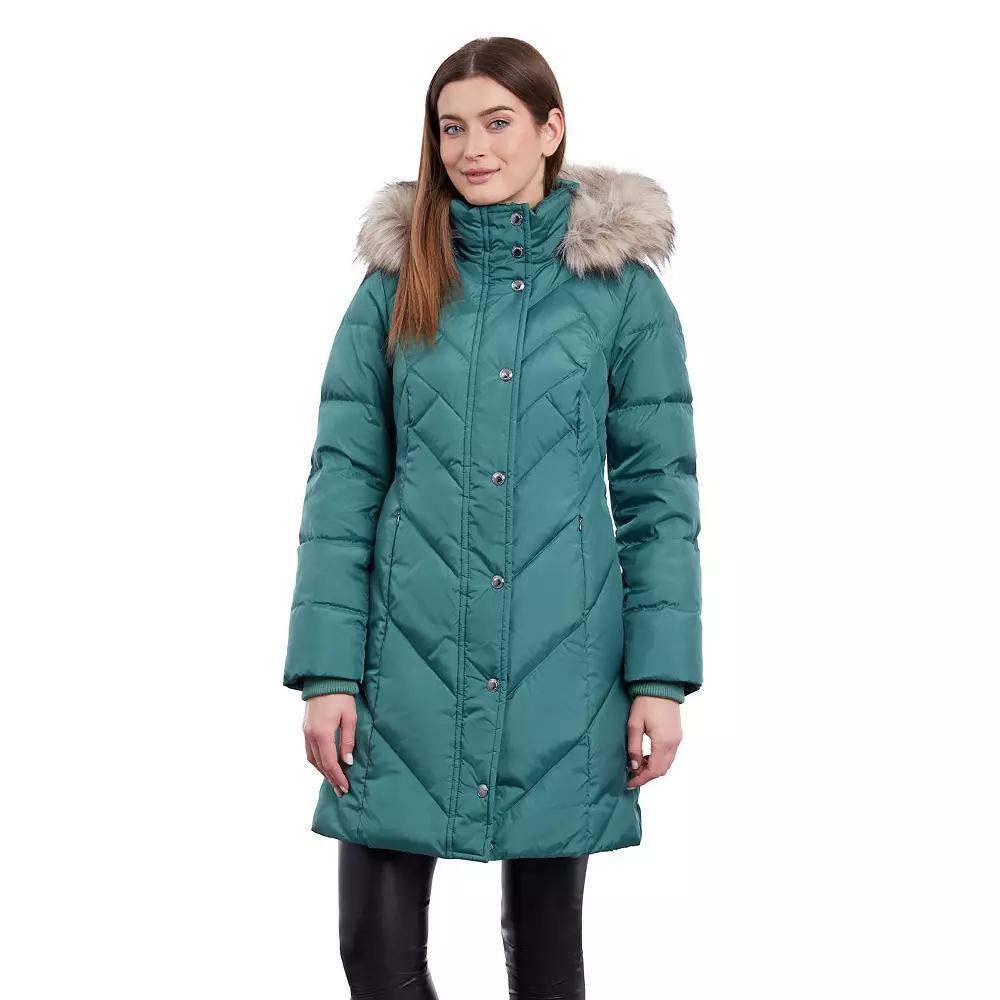 Women's TOWER by London Fog Faux-Fur Hood Down-Fill Coat, Size: XL, Blue Product Image