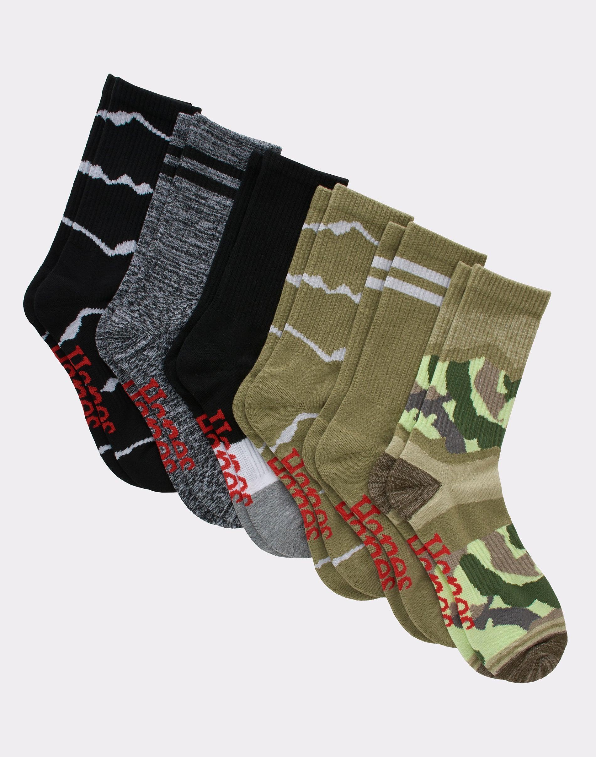 Hanes Originals Mens Crew Socks, Moisture Wicking, 6-Pairs Blue Assorted/Abstract Stripe 6-12 Product Image