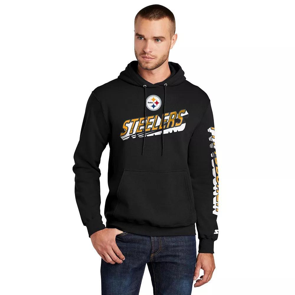 Men's Starter Black Pittsburgh Steelers Wordmark Logo Pullover Hoodie, Size: XXL Product Image