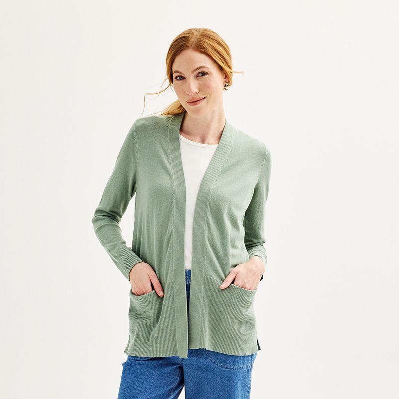 Petite Croft & Barrow Open-Front Cardigan with Pockets, Womens Product Image