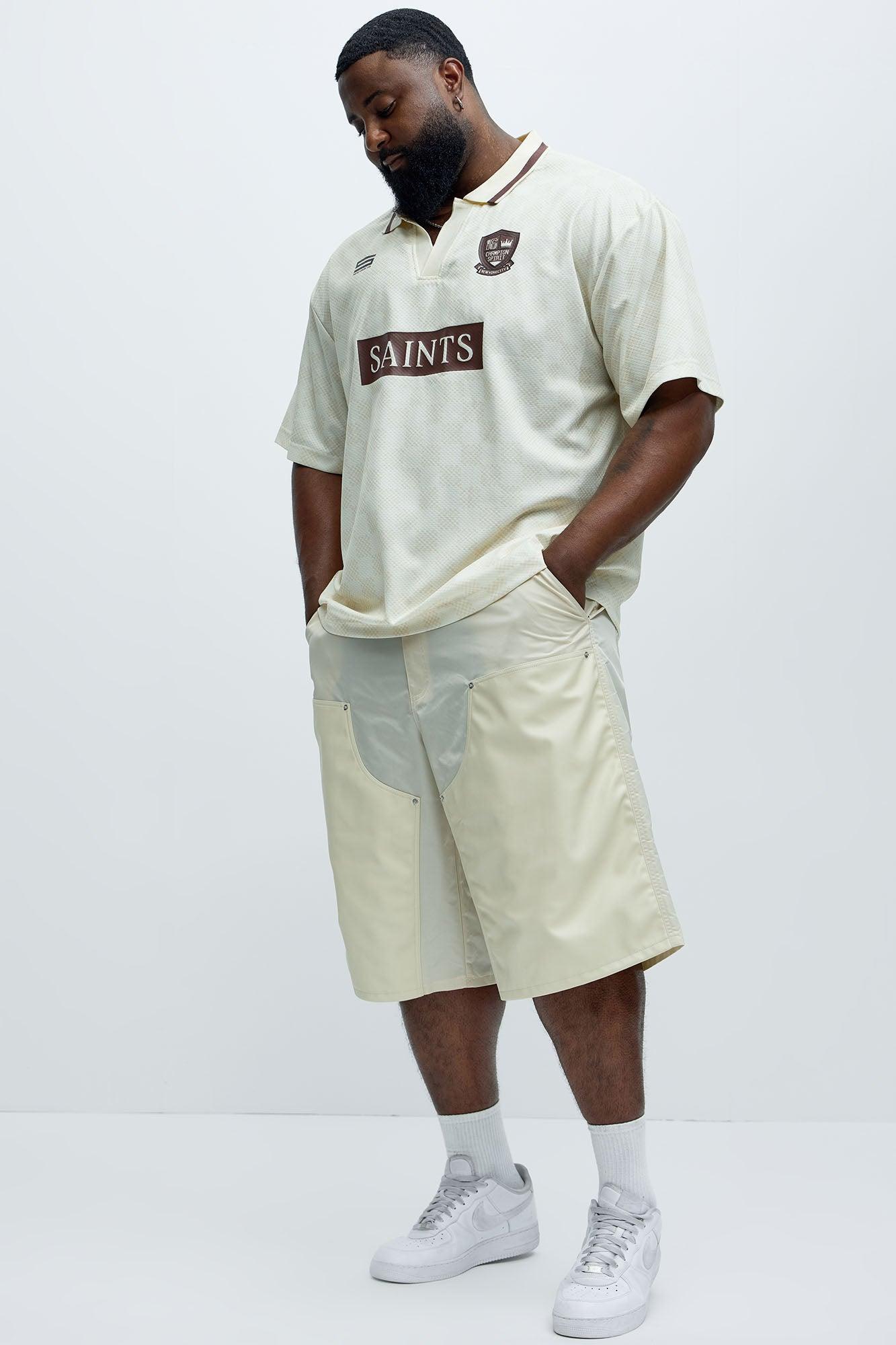Saints Checkered Johnny Collar Soccer Jersey - Natural/Combo Product Image