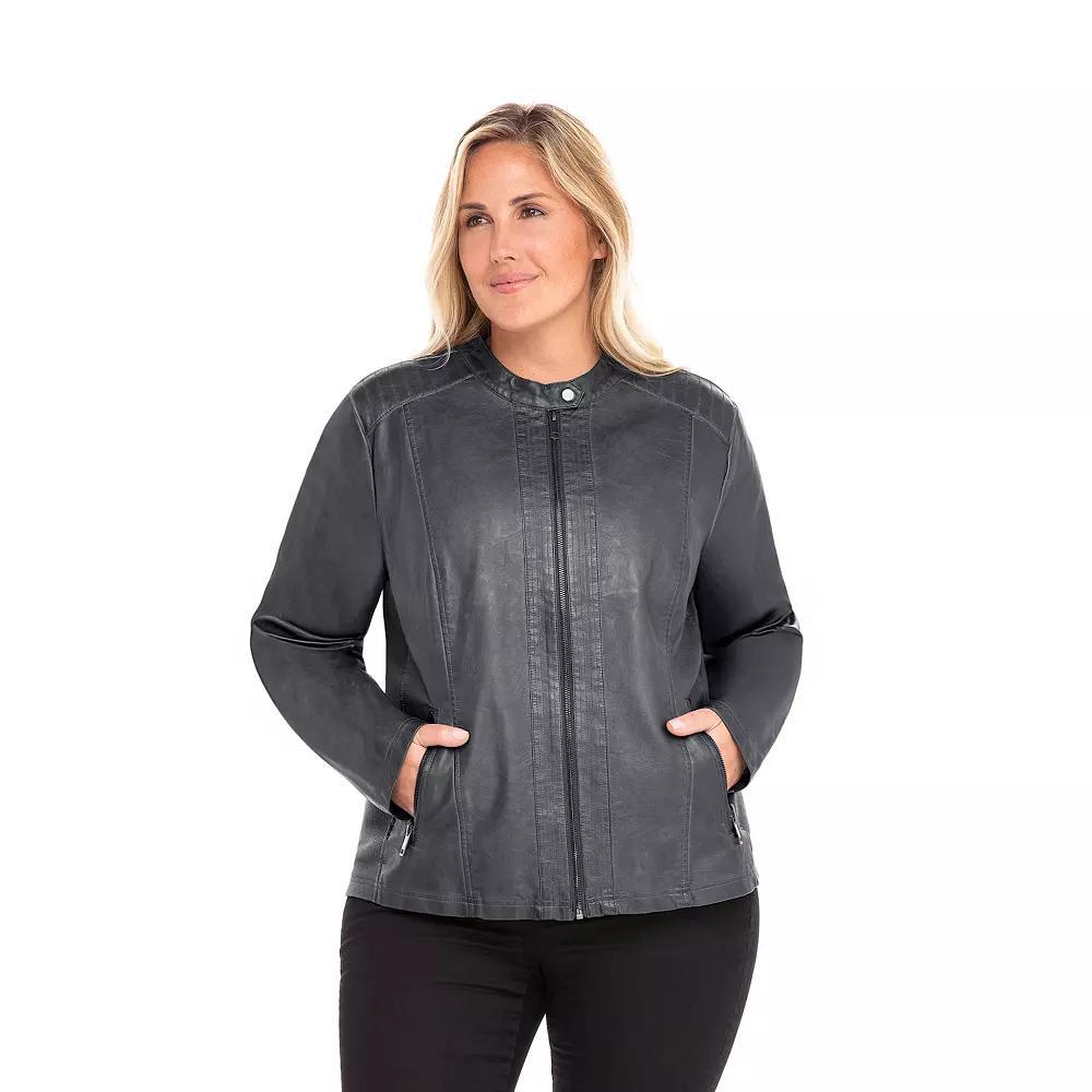 Women's Sebby Collection Faux-Leather Racing Jacket, Size: Small, Whiskey Product Image