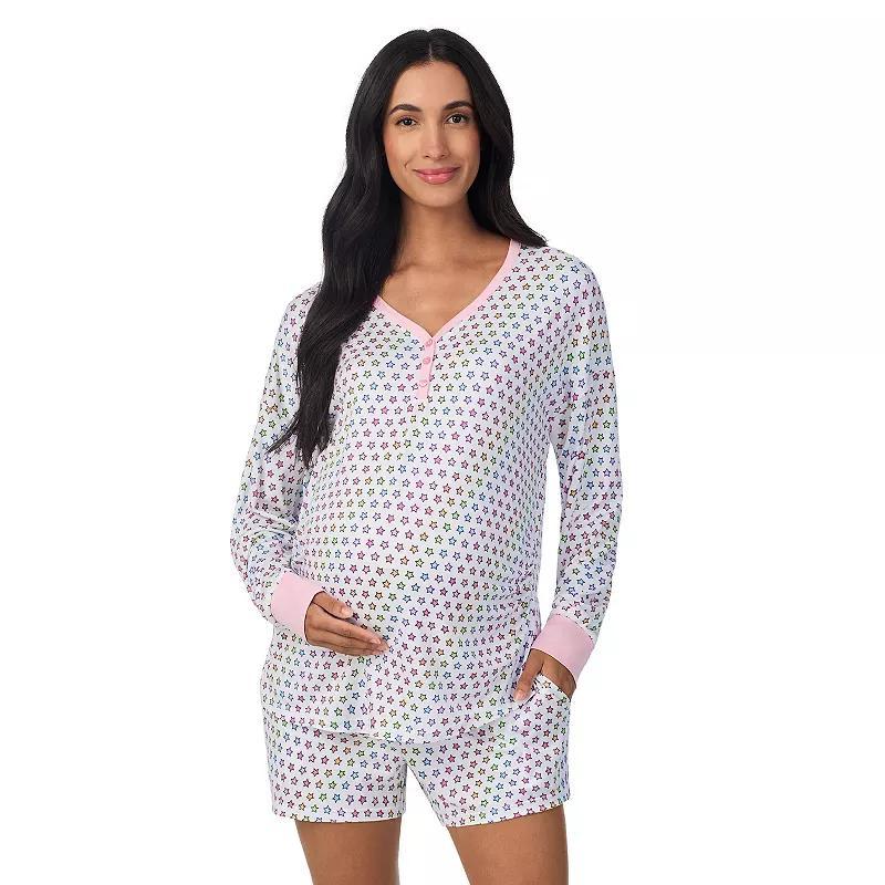 Maternity Beauty Sleep Social Long Sleeve Henley Pajama Top & Pajama Shorts Set, Women's, Size: XL-Mat, Superstar Product Image