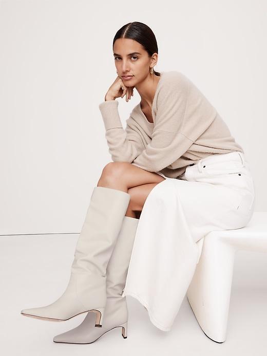Italian Embossed Leather Mid-Heel Boot Product Image
