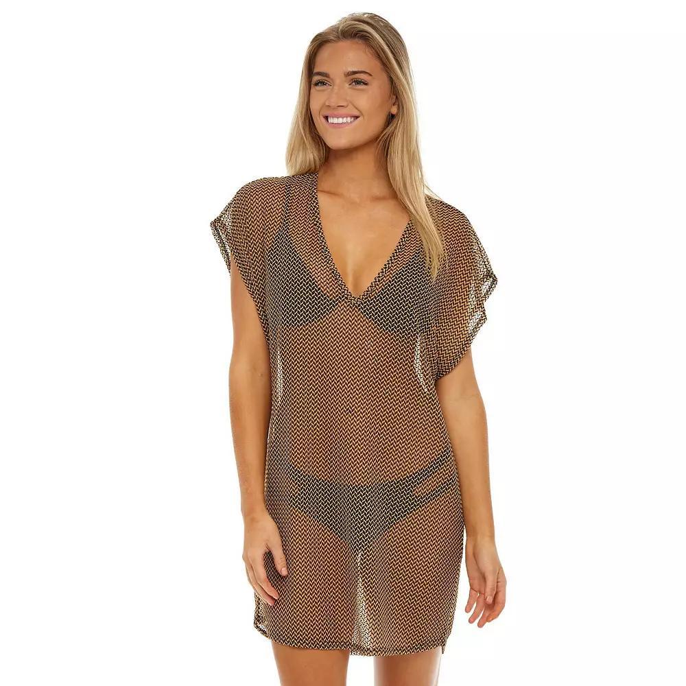 Women's Jordan Taylor Herringbone Sheer Swim Cover-Up Tunic, Size: Large, Black Royal Product Image