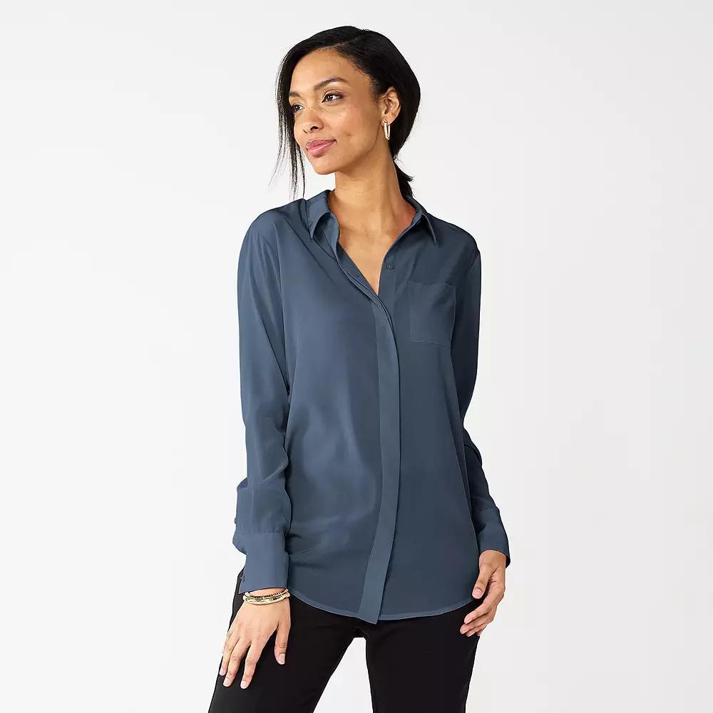 Women's Nine West Drapey Button Down Shirt, Size: Medium, Maddie Purple Product Image