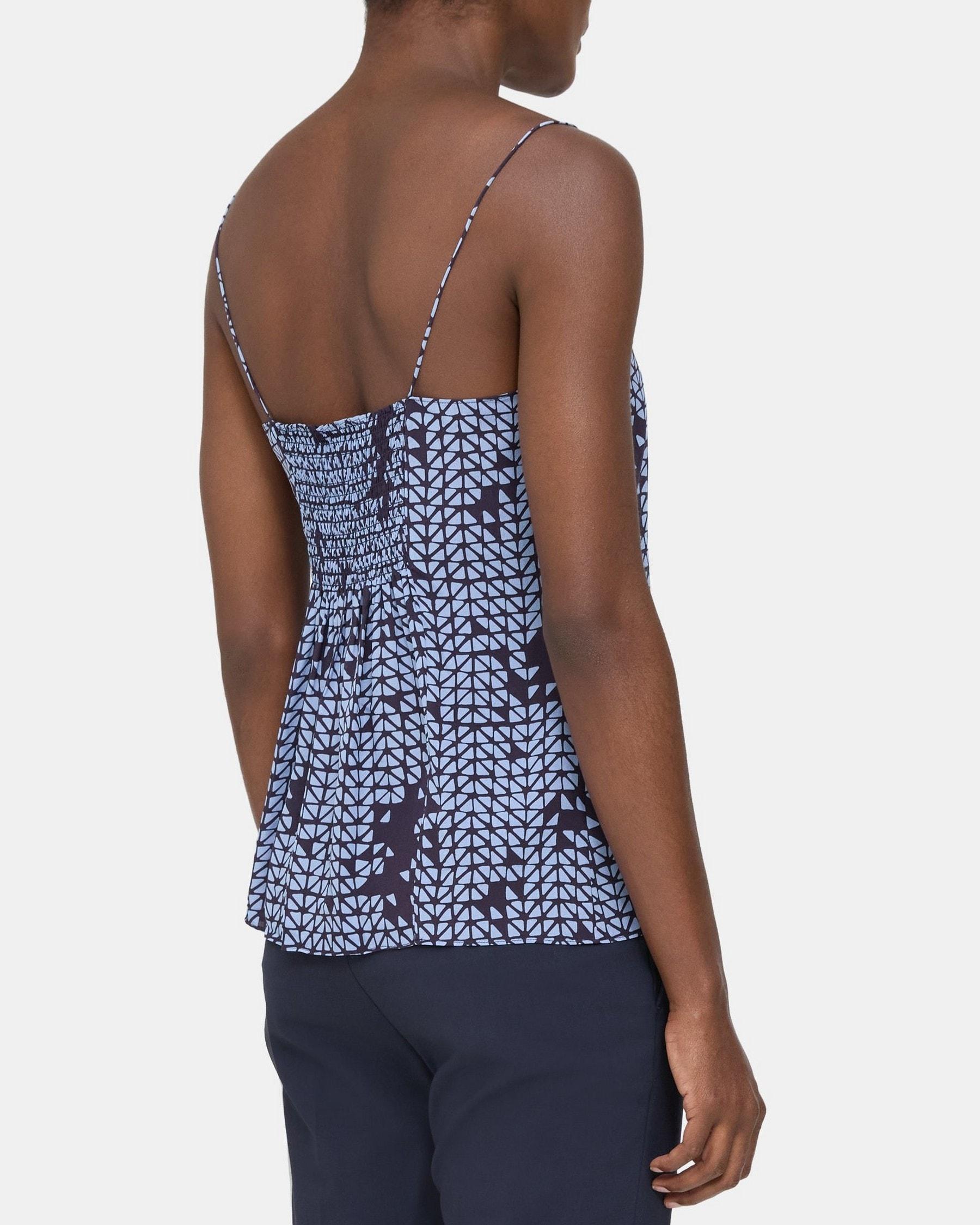 Smocked Camisole in Geometric Silk Crepe Product Image