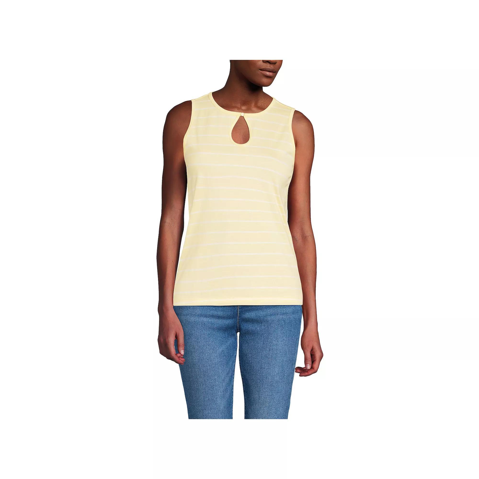 Women's Lands' End Supima Keyhole Tank Top, Size: Medium, Yellow Ivory Stripe Product Image