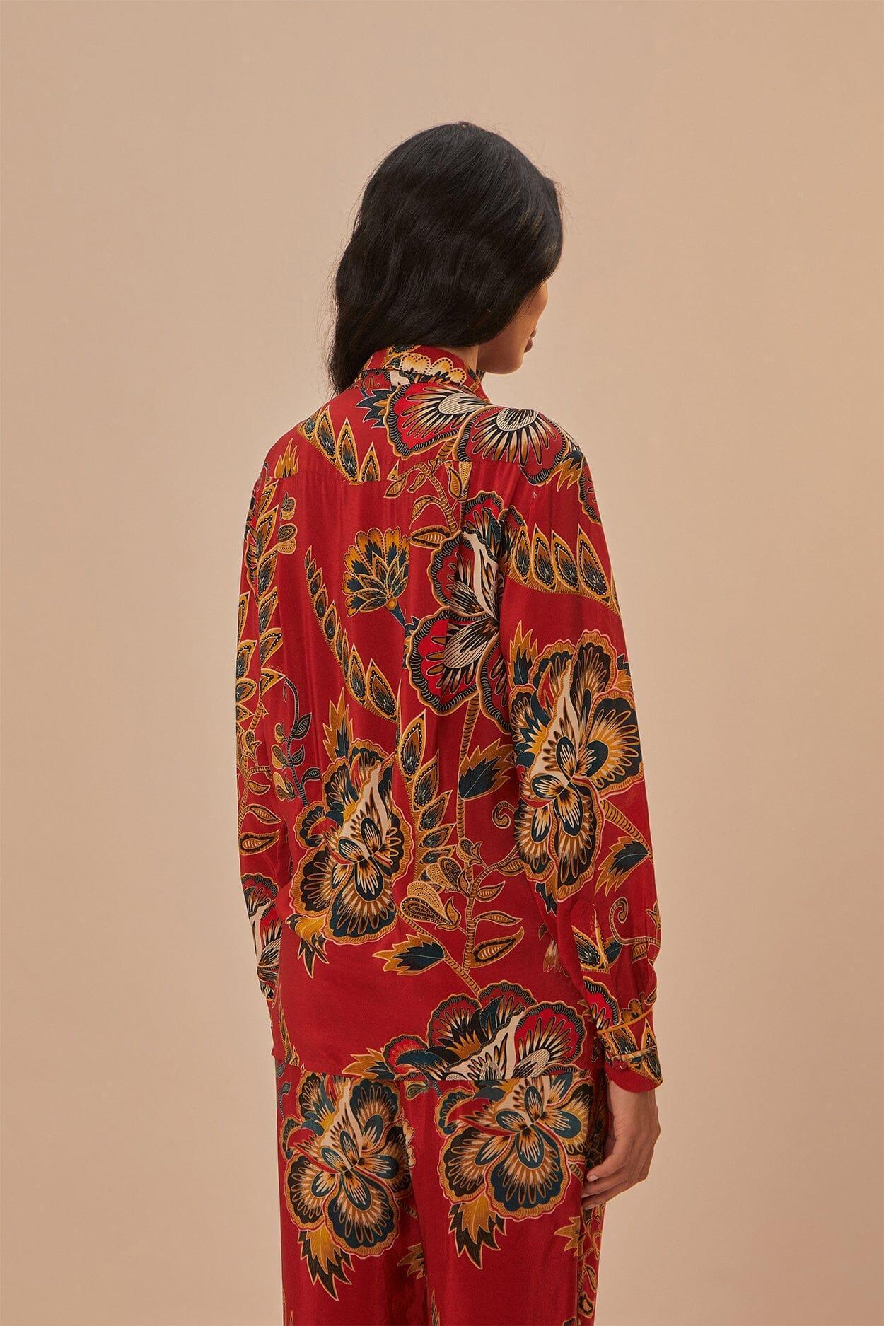 Red Maxi Floral Pajama Shirt, MAXI FLORAL RED / XXS Product Image