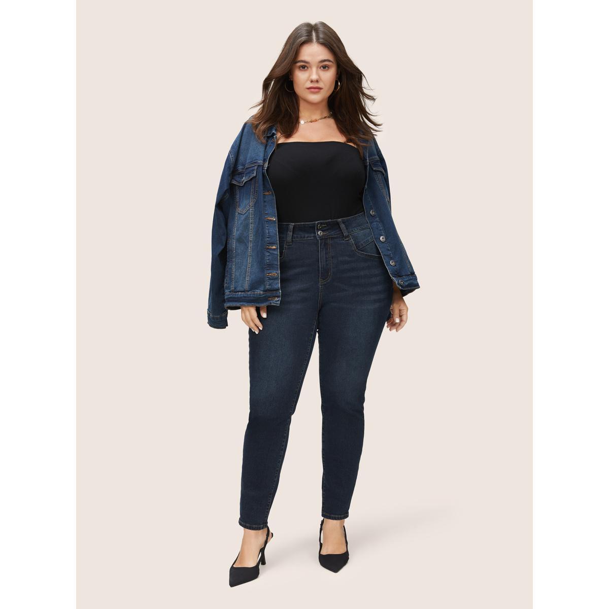 Plus Size Skinny Stitch Full Length Jeans Women Indigo Casual Plain Plain High stretch Pocket Jeans BloomChic 20/2X Product Image