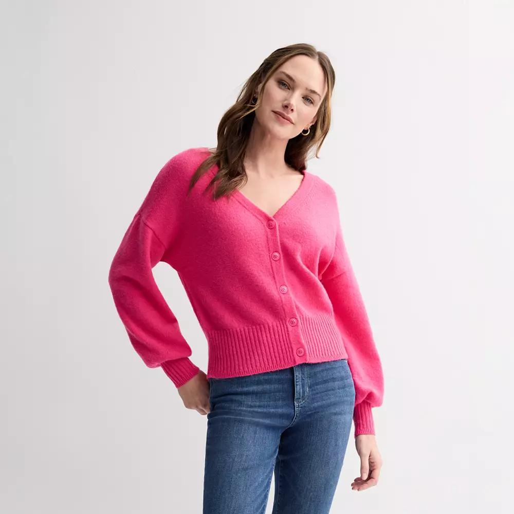 Petite Sonoma Goods For Life® Balloon Sleeve Button-Front Cardigan, Women's, Size: Large Petite, Pink Theme Product Image