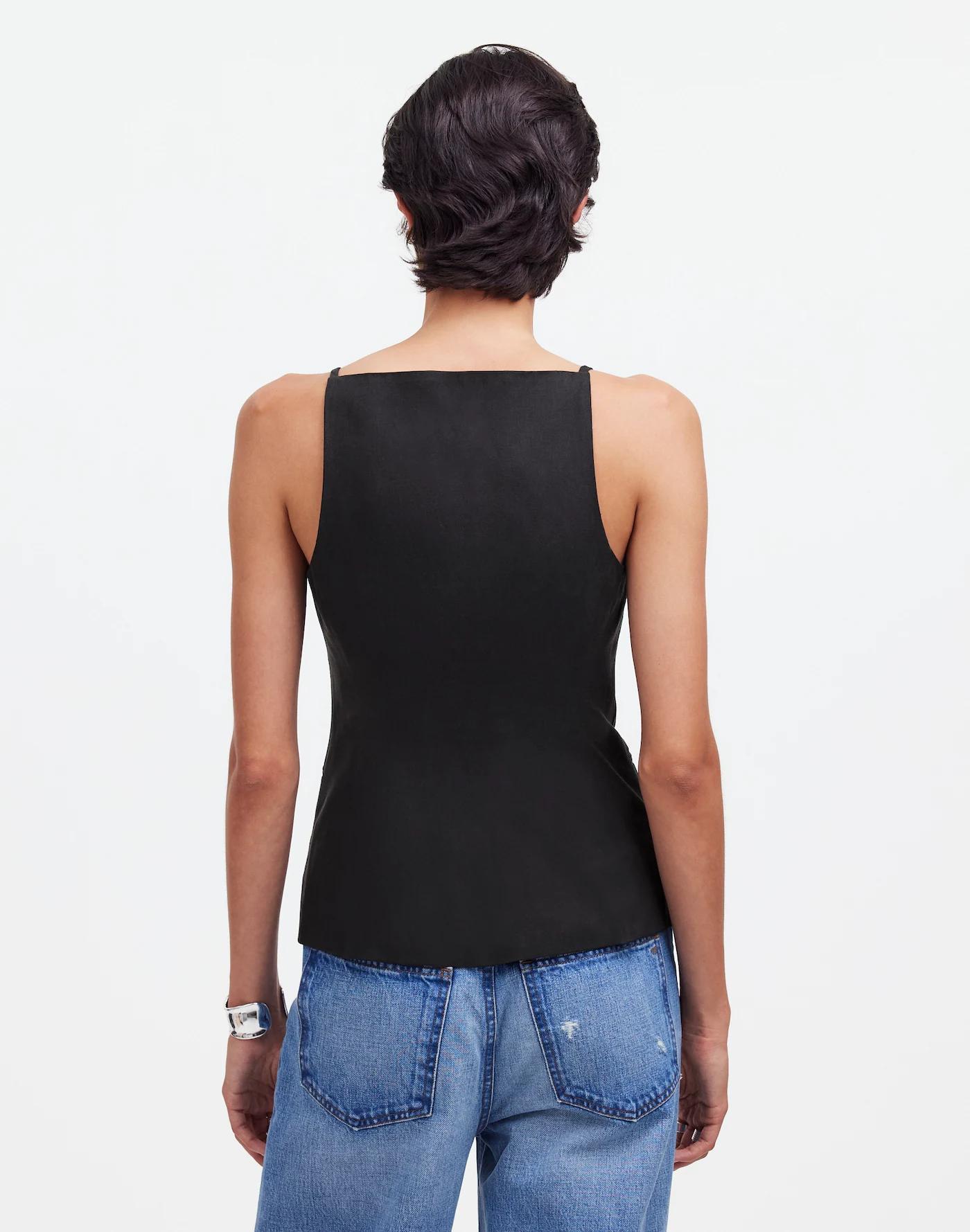 Square-Neck Vest in Drapey Twill Product Image