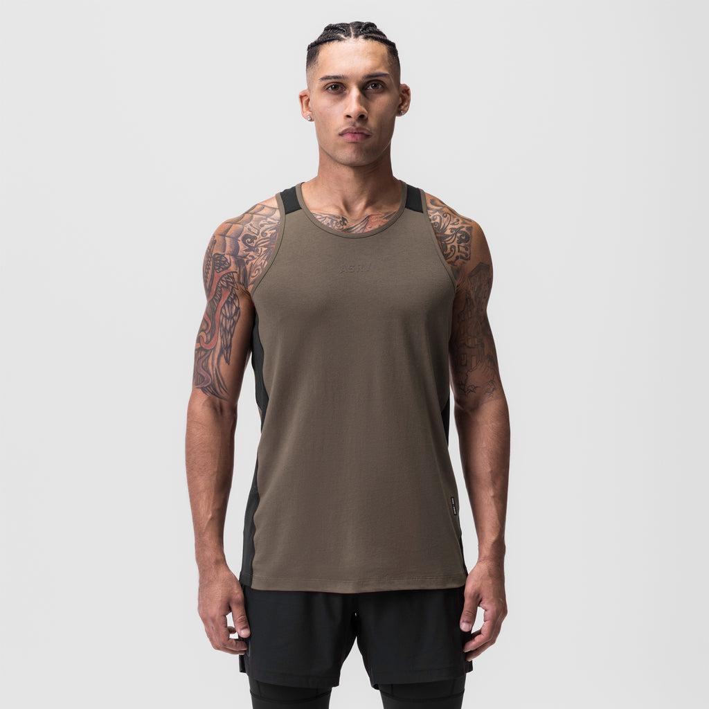 0809. Supima® Mesh Panel Training Singlet - Deep Taupe Product Image