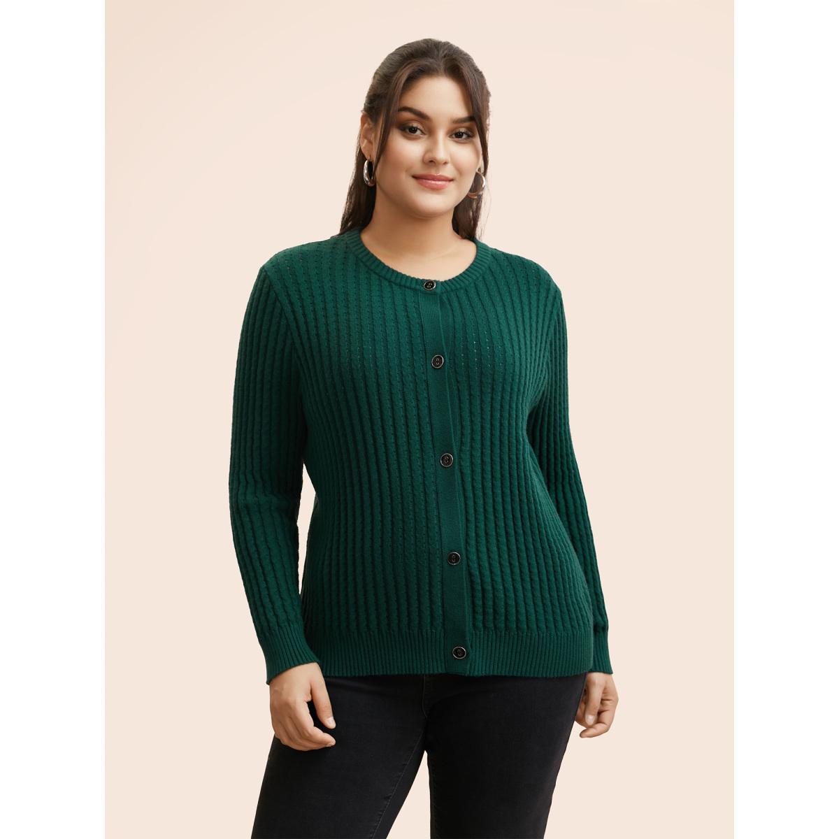 Plus Size Supersoft Essentials Textured Round Neck Slim Cardigan DarkGreen Women Elegant Bodycon Long Sleeve Everyday Cardigans BloomChic 30/6X Product Image