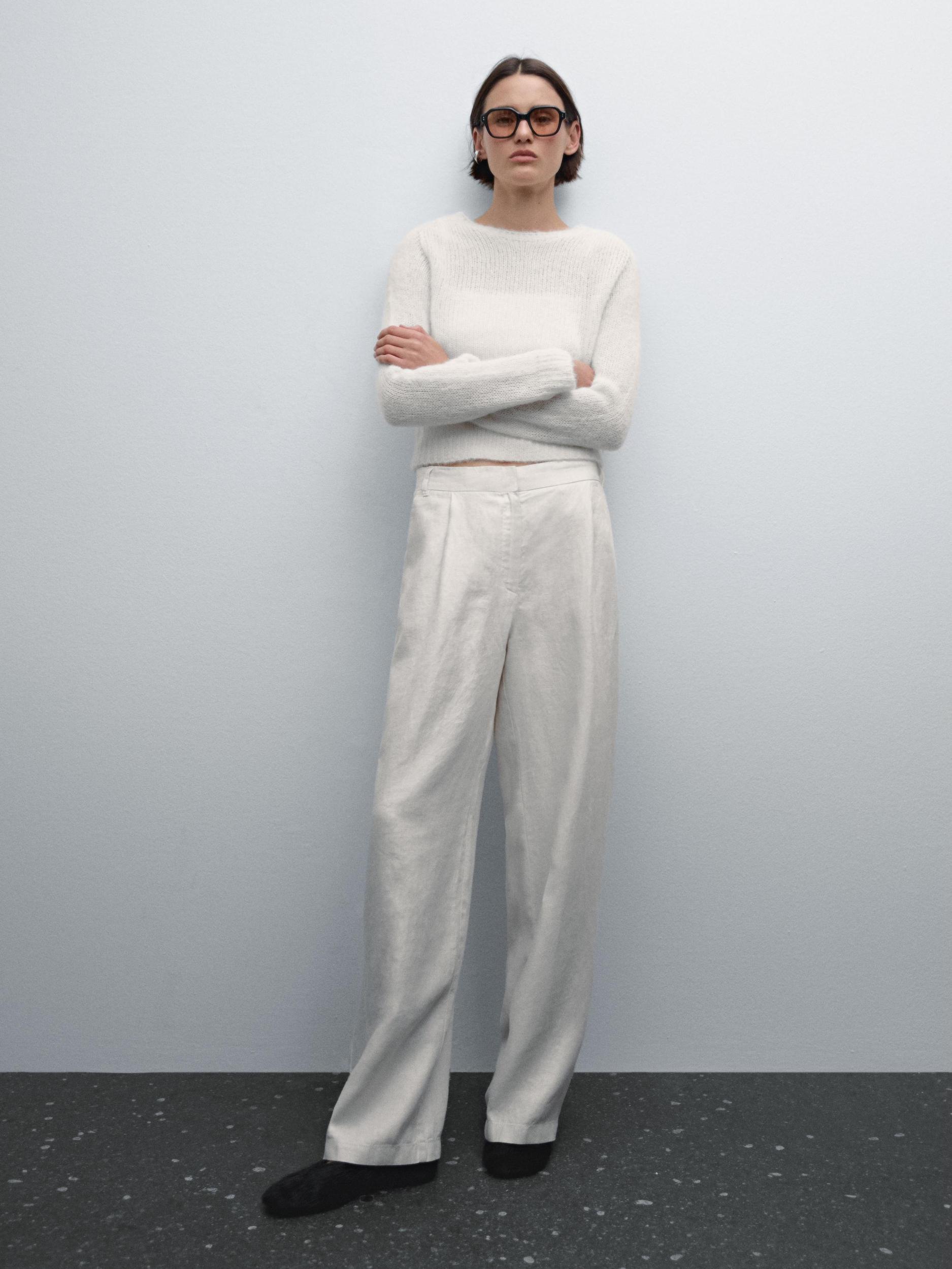 100% linen wide-leg elastic detail trousers Product Image