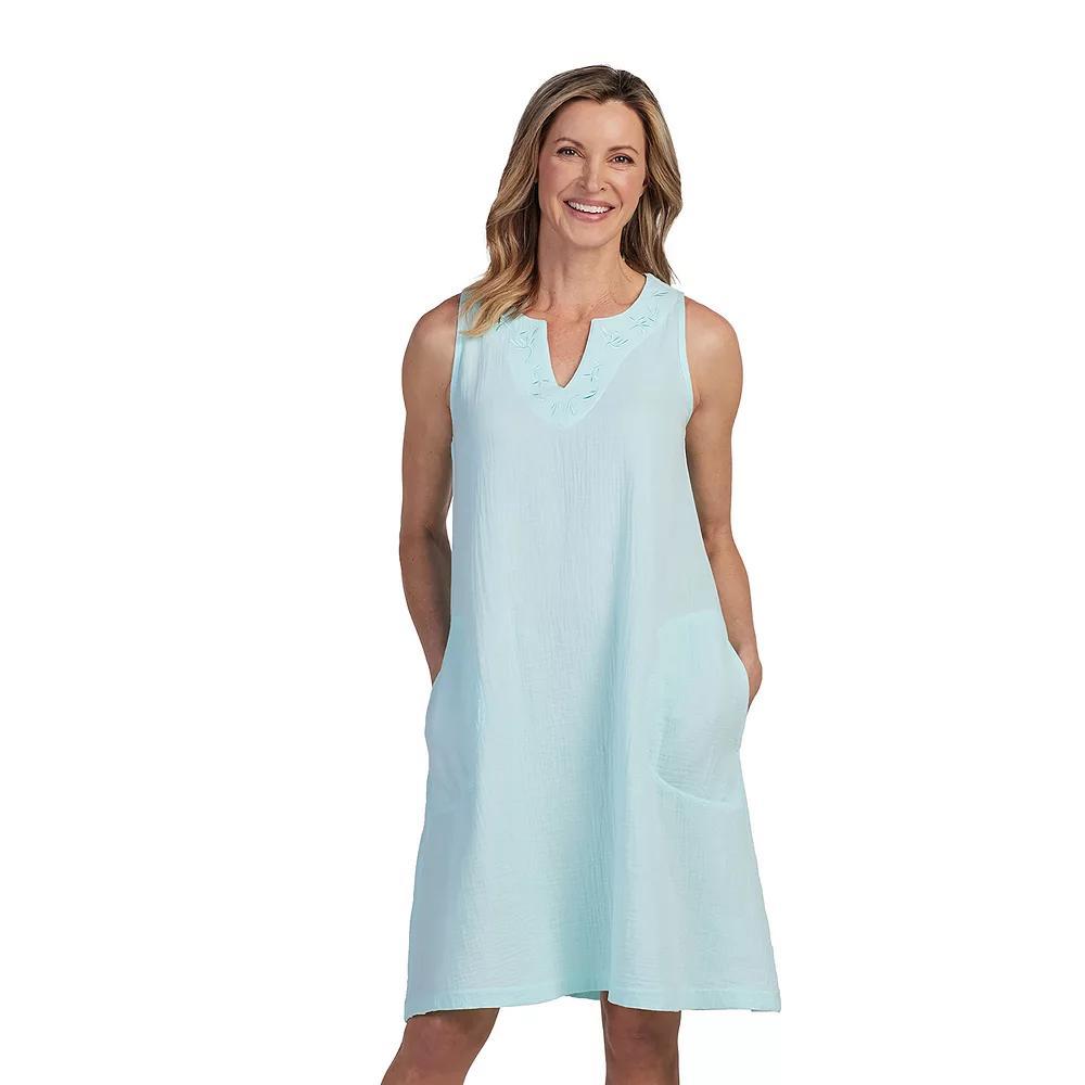 Women's Miss Elaine Essentials Crinkle Gauze Sleeveless Notch Neck Short Nightgown, Size: Large, Pink Product Image