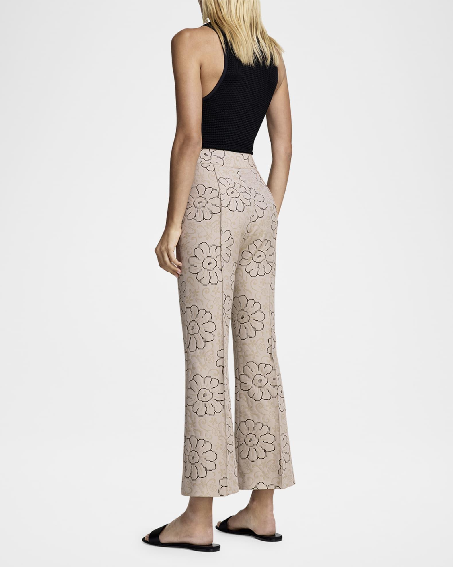 Floral Jacquard Cropped Pintuck Pants Product Image