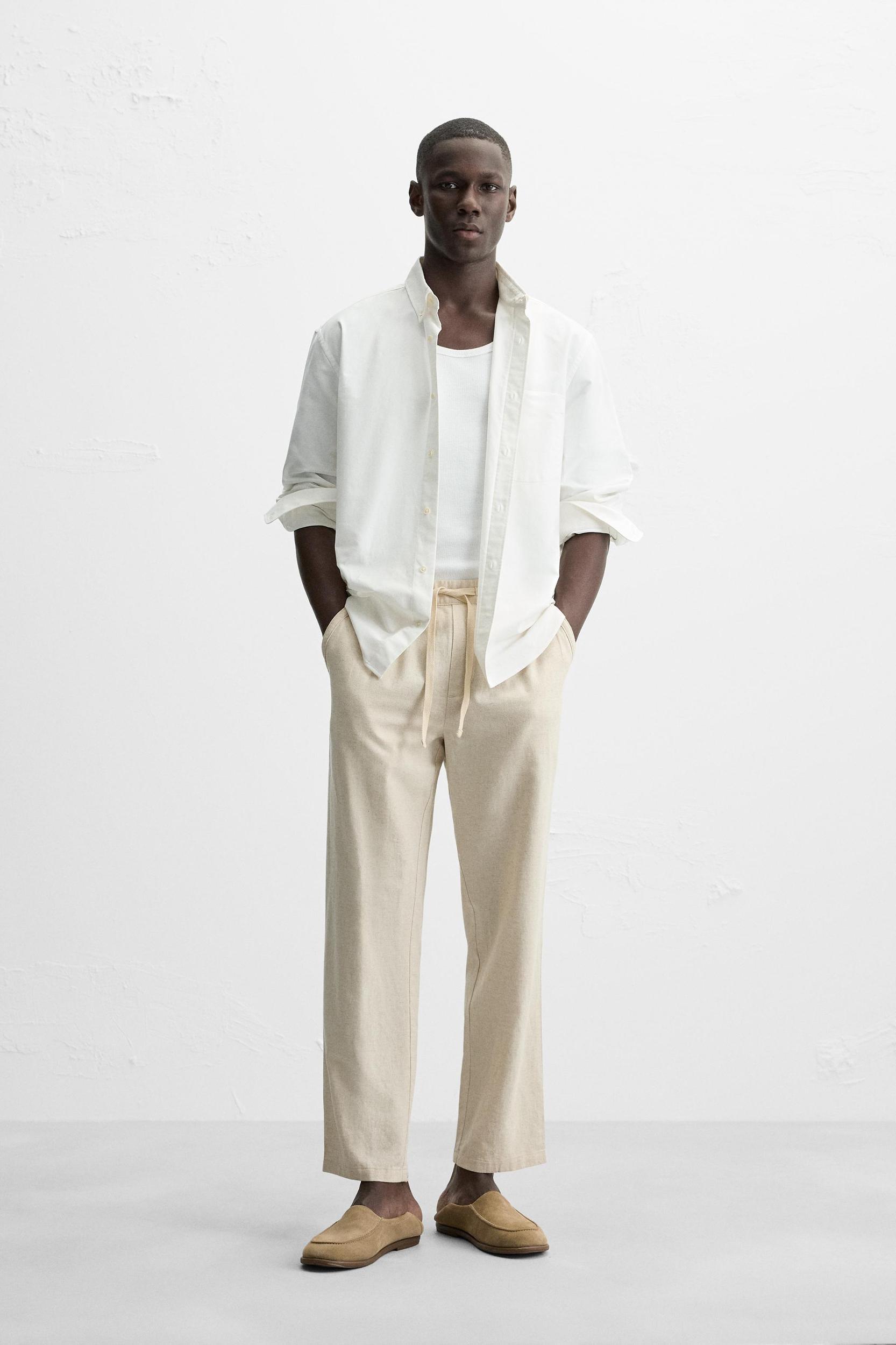 RELAXED FIT COTTON LINEN PANTS Product Image