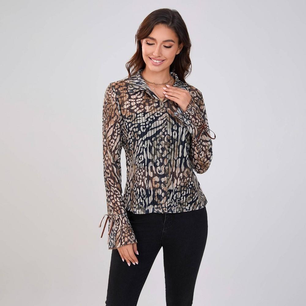 Women's Printed Button Long Sleeve Blouse - Wild Fable™ Product Image