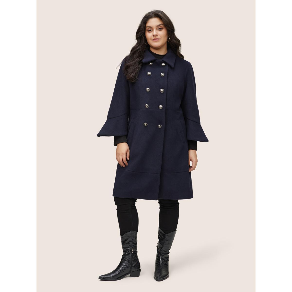 Plus Size Plain Double Breasted Asymmetrical Sleeve Coat Women Midnight Casual Lined Ladies Dailywear Winter Coats BloomChic 22-24/3X Product Image