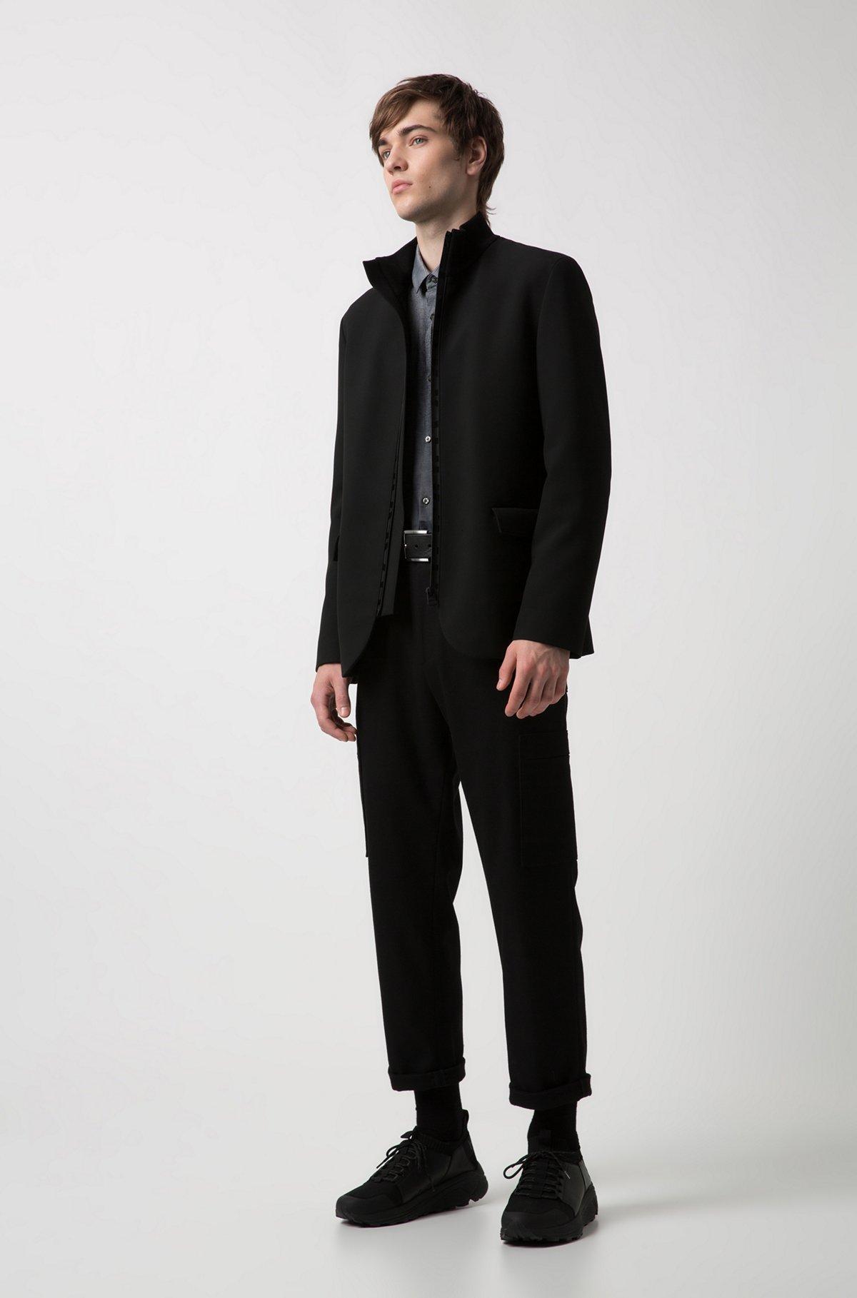 HUGO - Grainy embossed-leather belt with brushed metal hardware - Black Product Image